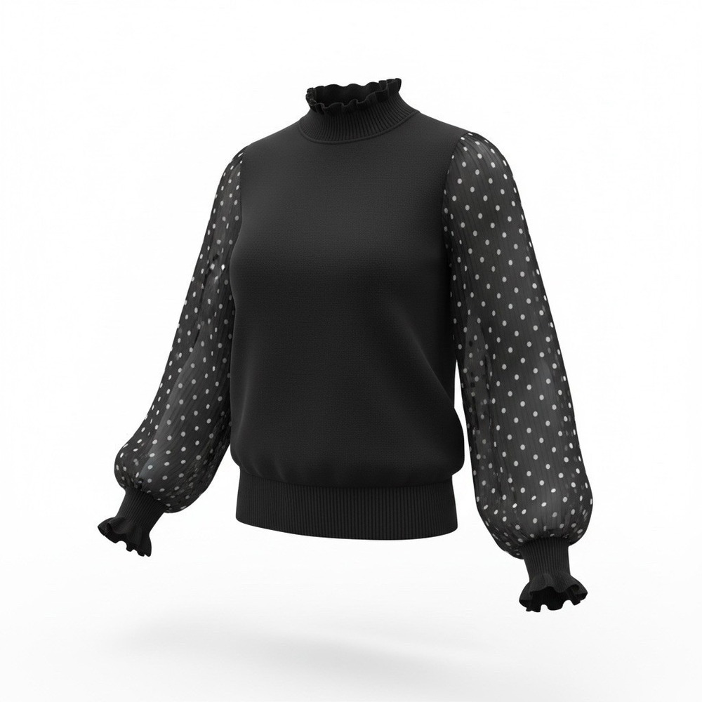 Nanette Lepore Women's Size M Sweater Mock Neck Polka Dot Balloon Sleeves‎ Black